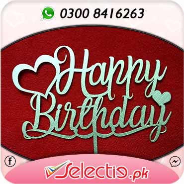 Happy Birthday Hearts Cake Topper Label Stand Quote